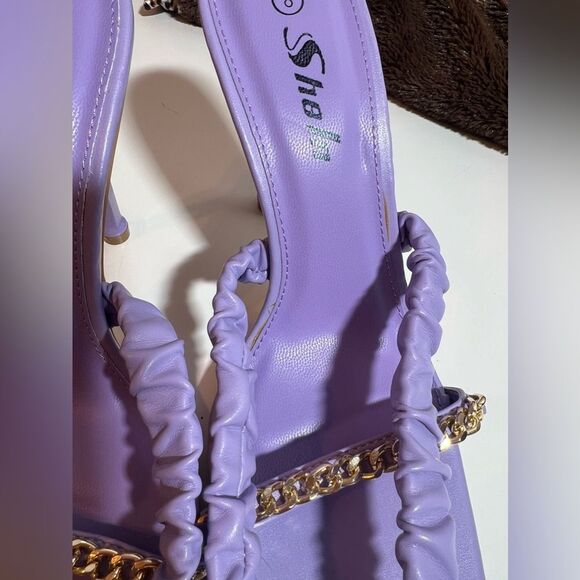🌸SHEIN pink purple chain open toe elastic strappy high heel mule shoe size 8 - Picture 15 of 15